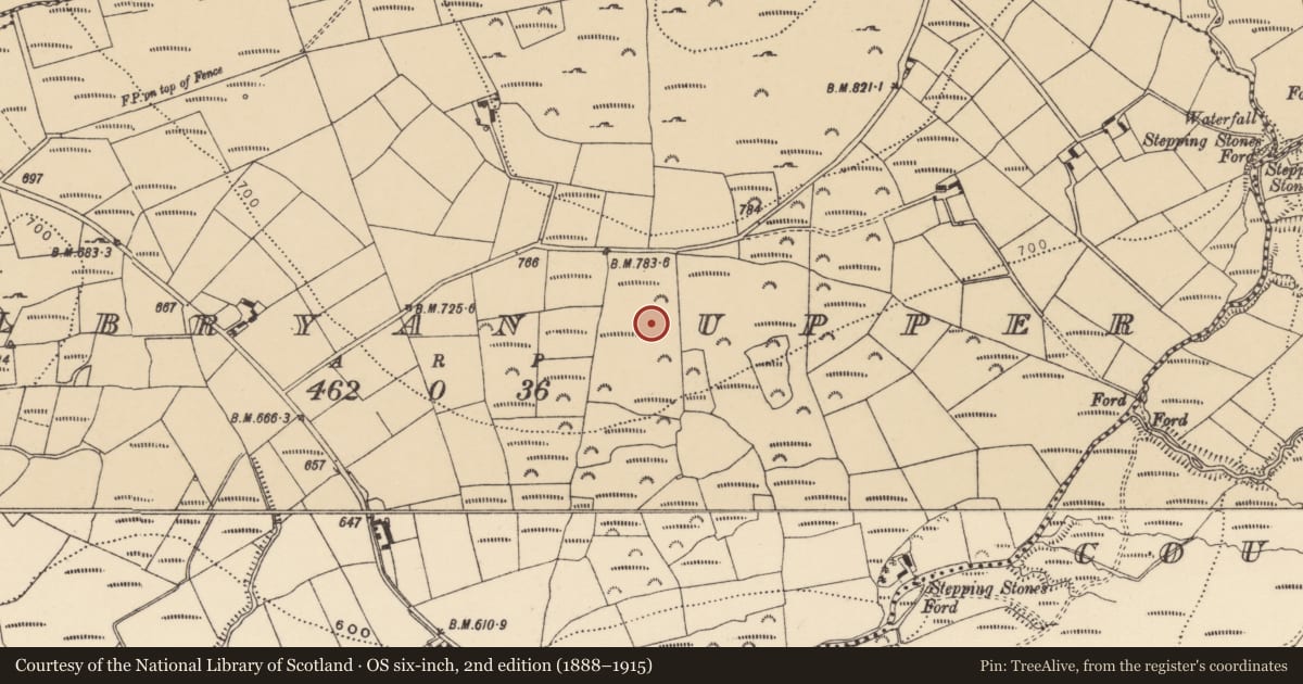 Ordnance Survey six-inch map, 2nd edition (1888–1915) covering the location of House - indeterminate date, Kilbryan Upper, County Waterford, with a pin at the register's coordinates