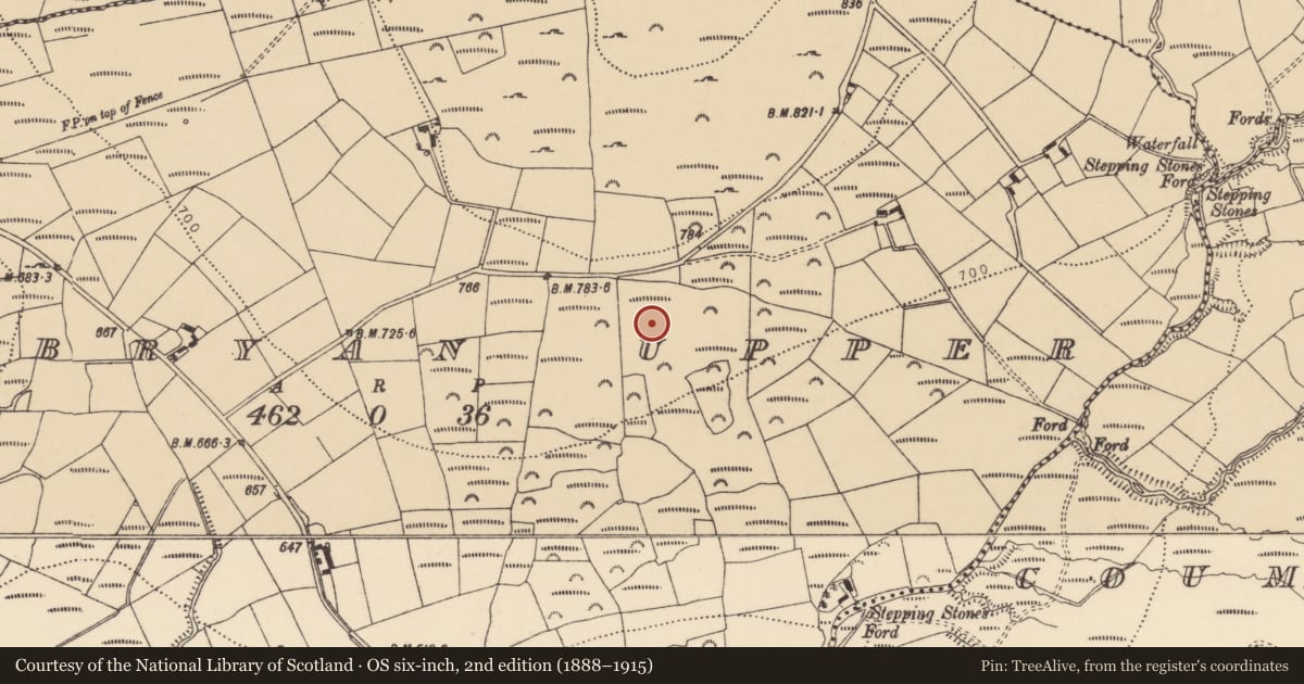 Ordnance Survey six-inch map, 2nd edition (1888–1915) covering the location of House - indeterminate date, Kilbryan Upper, County Waterford, with a pin at the register's coordinates
