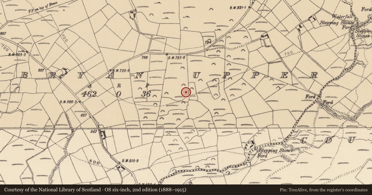 Ordnance Survey six-inch map, 2nd edition (1888–1915) covering the location of House - indeterminate date, Kilbryan Upper, County Waterford, with a pin at the register's coordinates