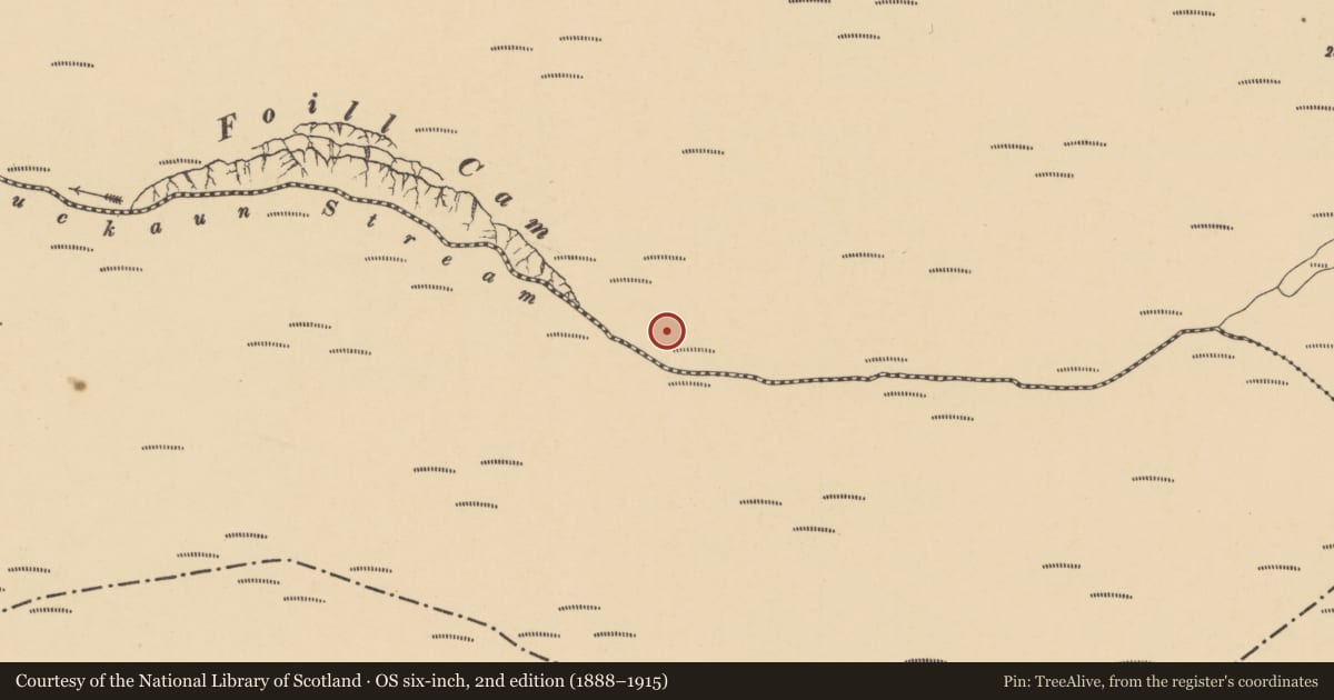 Ordnance Survey six-inch map, 2nd edition (1888–1915) covering the location of Hut site, Lyremountain, County Waterford, with a pin at the register's coordinates