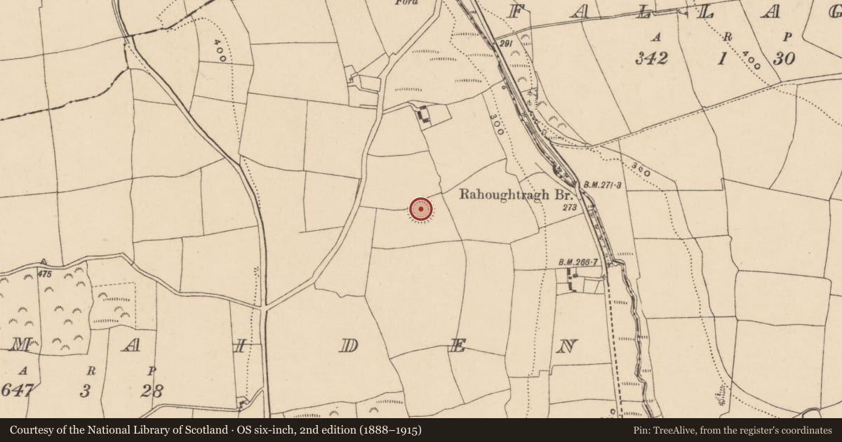 Ordnance Survey six-inch map, 2nd edition (1888–1915) covering the location of Ringfort - rath, Rathmaiden, County Waterford, with a pin at the register's coordinates