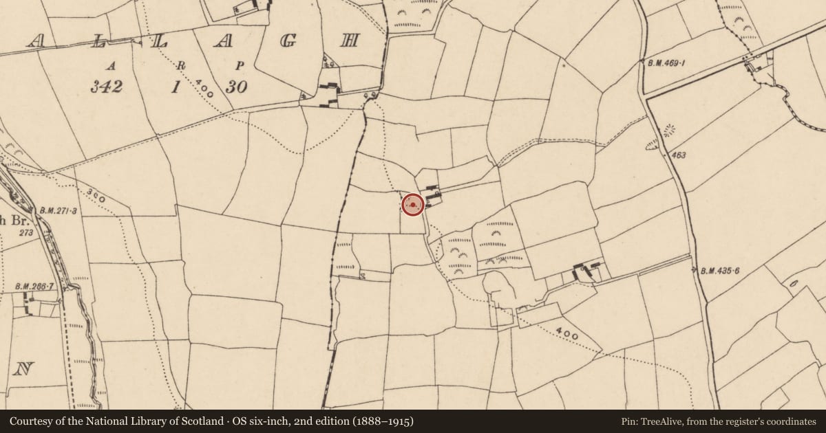 Ordnance Survey six-inch map, 2nd edition (1888–1915) covering the location of Ringfort - rath, Carrigeen (Decies without Drum By., Rossduff Par.), County Waterford, with a pin at the register's coordinates