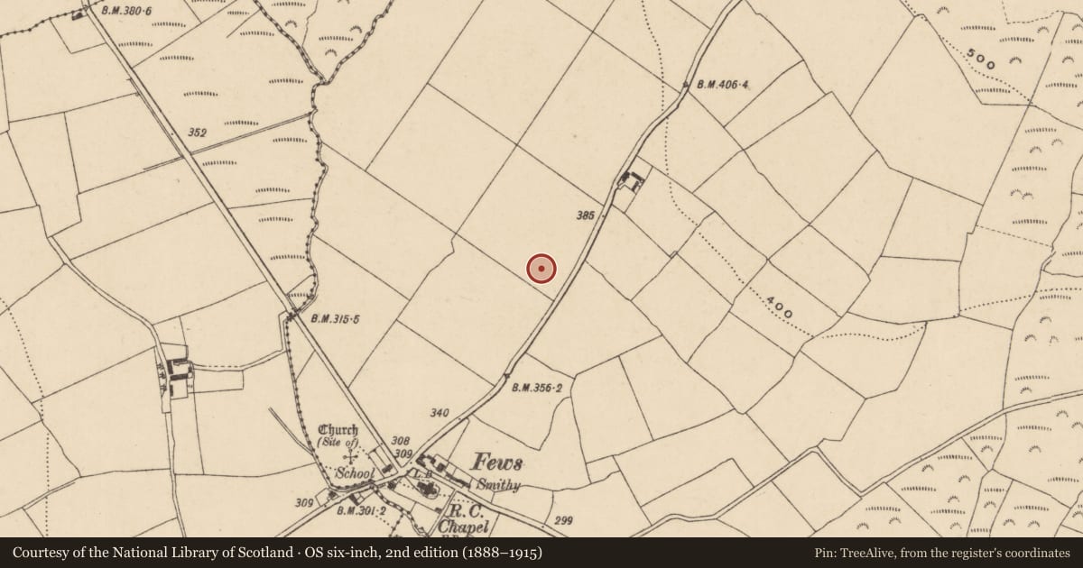 Ordnance Survey six-inch map, 2nd edition (1888–1915) covering the location of Ringfort - unclassified, Kilnagrange, County Waterford, with a pin at the register's coordinates