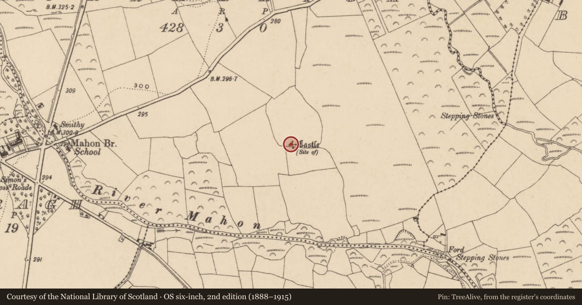Ordnance Survey six-inch map, 2nd edition (1888–1915) covering the location of Castle - unclassified, Furraleigh, County Waterford, with a pin at the register's coordinates