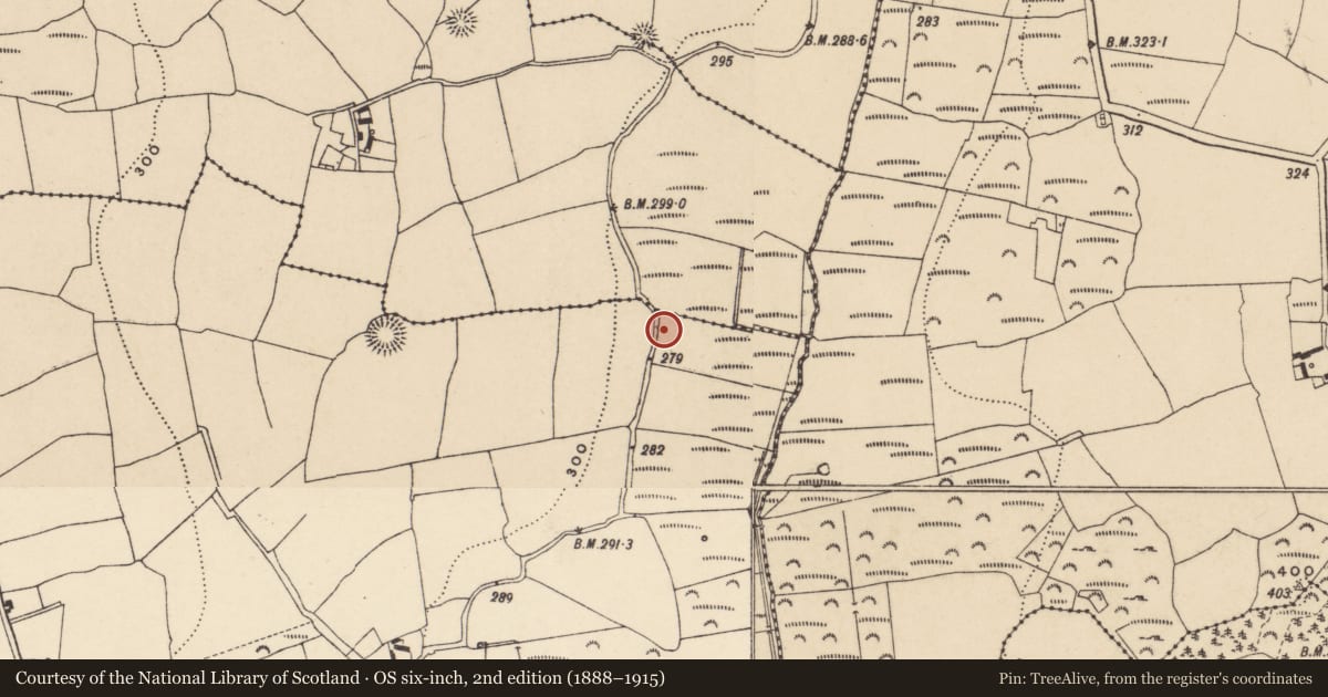 Ordnance Survey six-inch map, 2nd edition (1888–1915) covering the location of Burnt mound, Shanakill (Decies without Drum By., Rossduff Par.), County Waterford, with a pin at the register's coordinates