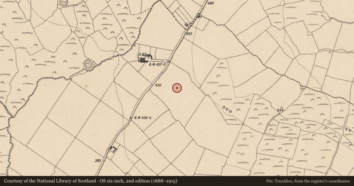 Ordnance Survey six-inch map, 2nd edition (1888–1915) covering the location of Standing stone, Kilnagrange, County Waterford, with a pin at the register's coordinates
