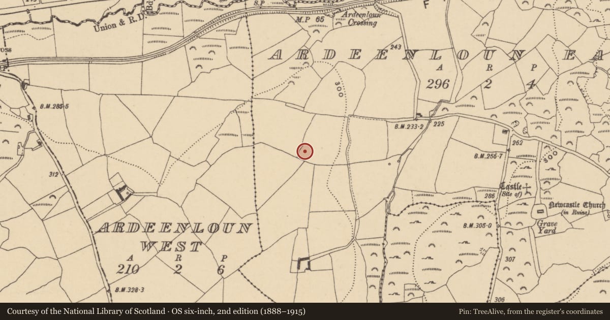 Ordnance Survey six-inch map, 2nd edition (1888–1915) covering the location of Ringfort - unclassified, Ardeenloun East, County Waterford, with a pin at the register's coordinates