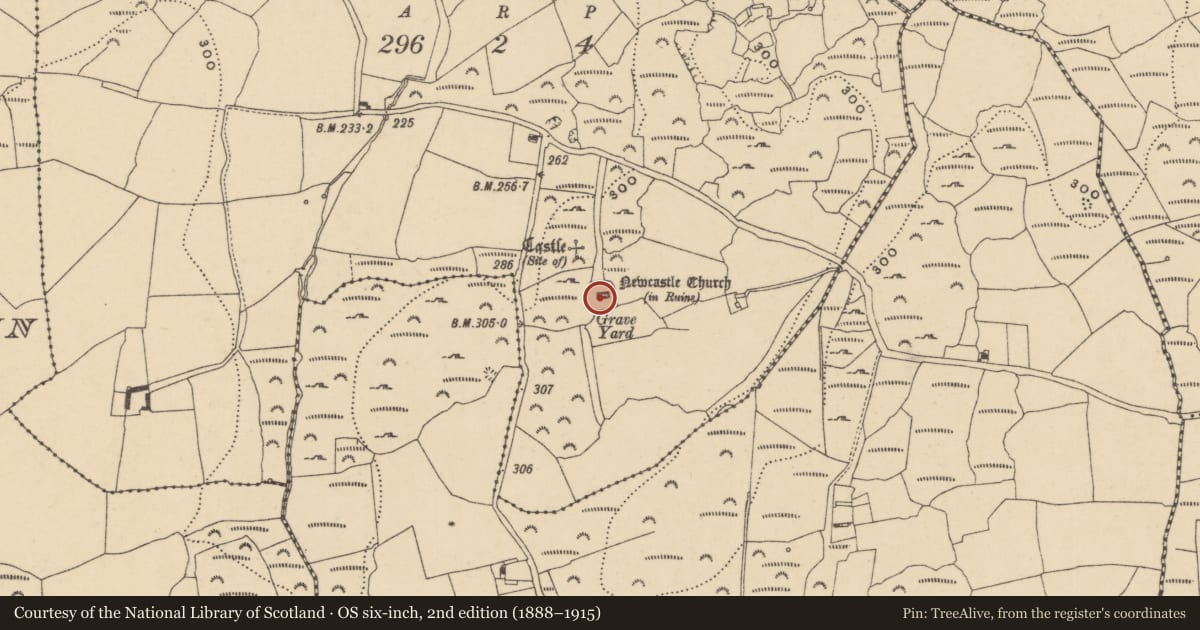 Ordnance Survey six-inch map, 2nd edition (1888–1915) covering the location of Tomb - chest tomb, Ardeenloun East, County Waterford, with a pin at the register's coordinates