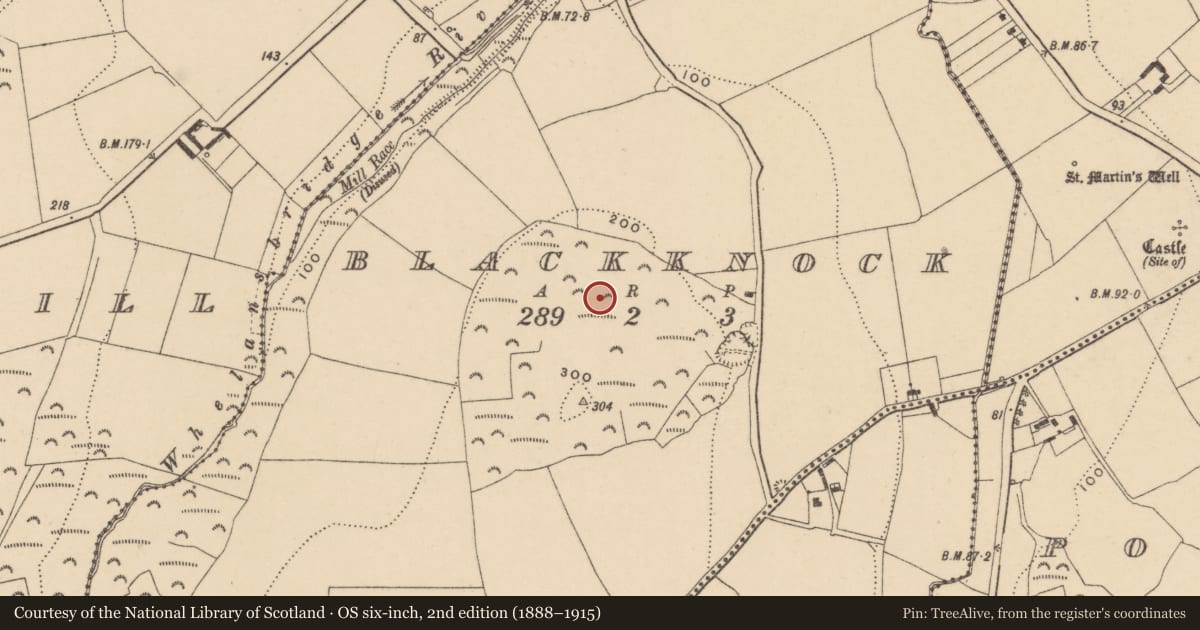 Ordnance Survey six-inch map, 2nd edition (1888–1915) covering the location of Ringfort - unclassified, Blackknock, County Waterford, with a pin at the register's coordinates