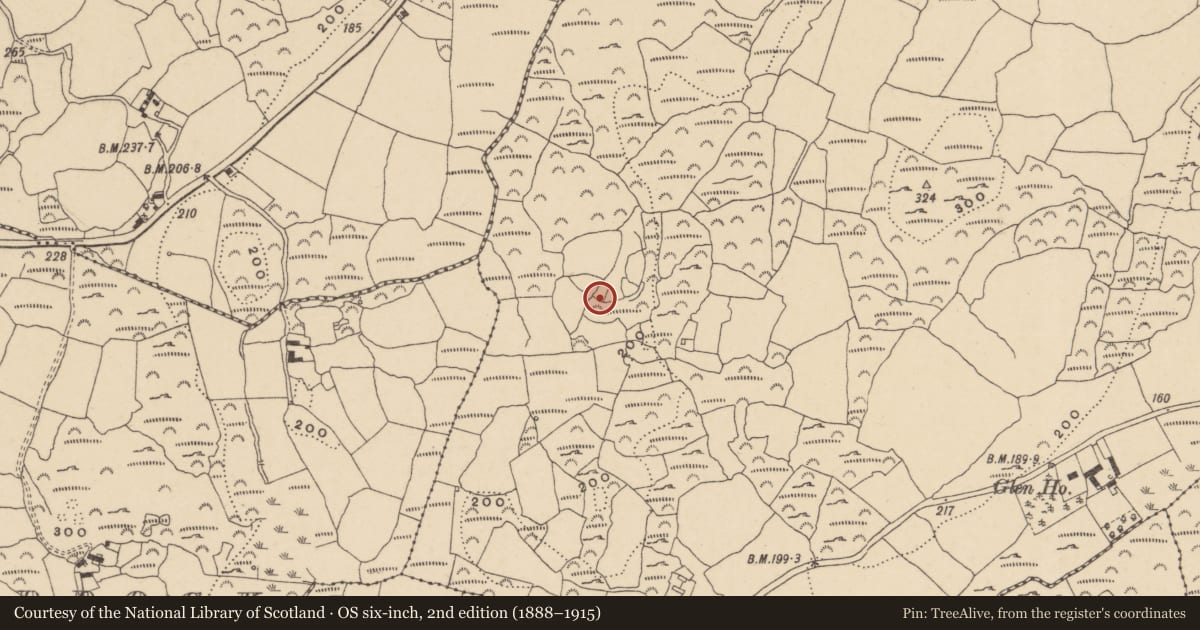 Ordnance Survey six-inch map, 2nd edition (1888–1915) covering the location of Ritual site - holy well, Loughdeheen, County Waterford, with a pin at the register's coordinates