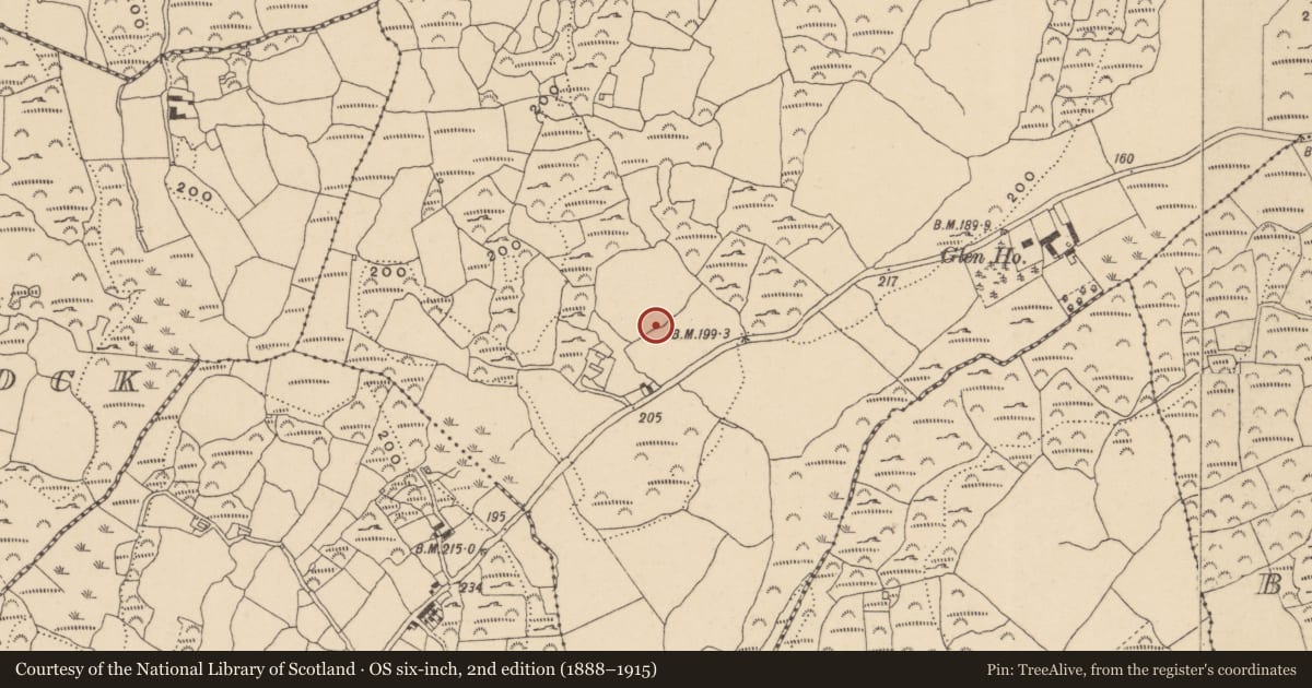 Ordnance Survey six-inch map, 2nd edition (1888–1915) covering the location of Standing stone, Loughdeheen, County Waterford, with a pin at the register's coordinates