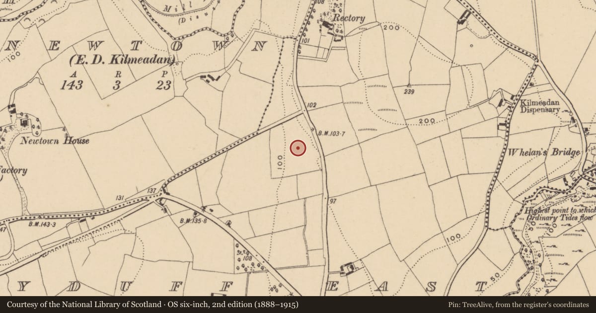 Ordnance Survey six-inch map, 2nd edition (1888–1915) covering the location of Excavation - miscellaneous, Ballyduff East, County Waterford, with a pin at the register's coordinates