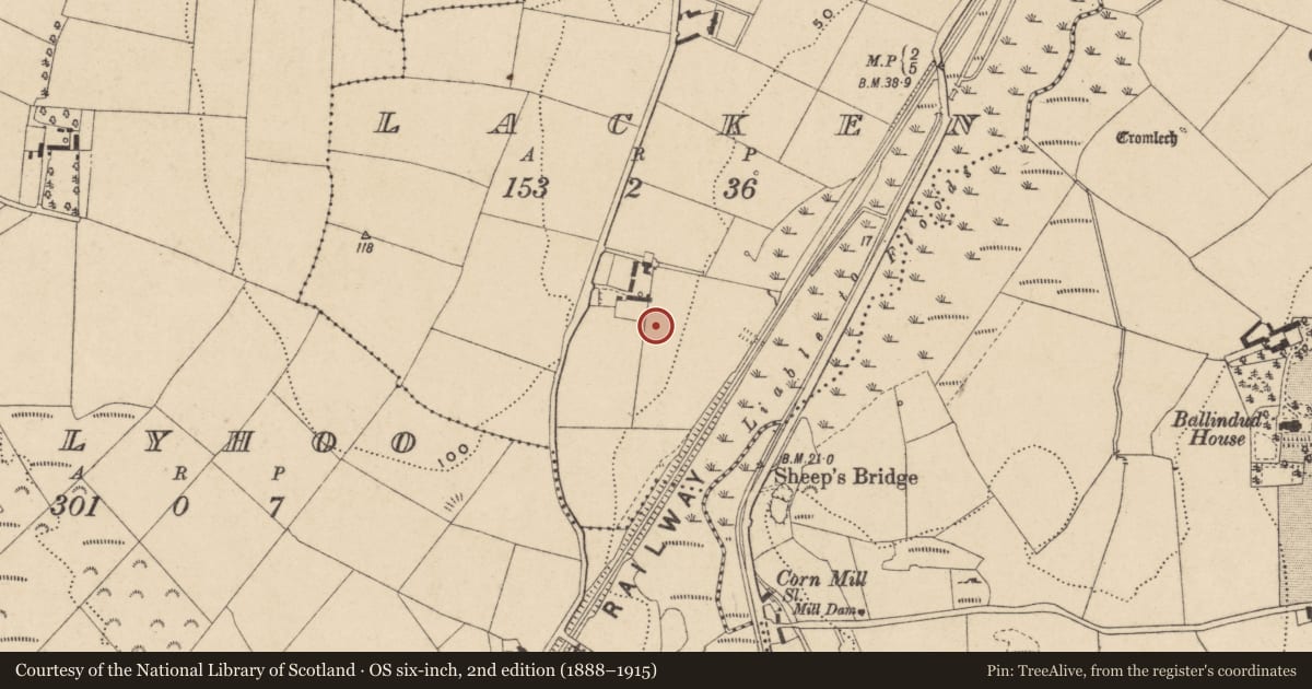 Ordnance Survey six-inch map, 2nd edition (1888–1915) covering the location of Ringfort - unclassified, Lacken, County Waterford, with a pin at the register's coordinates