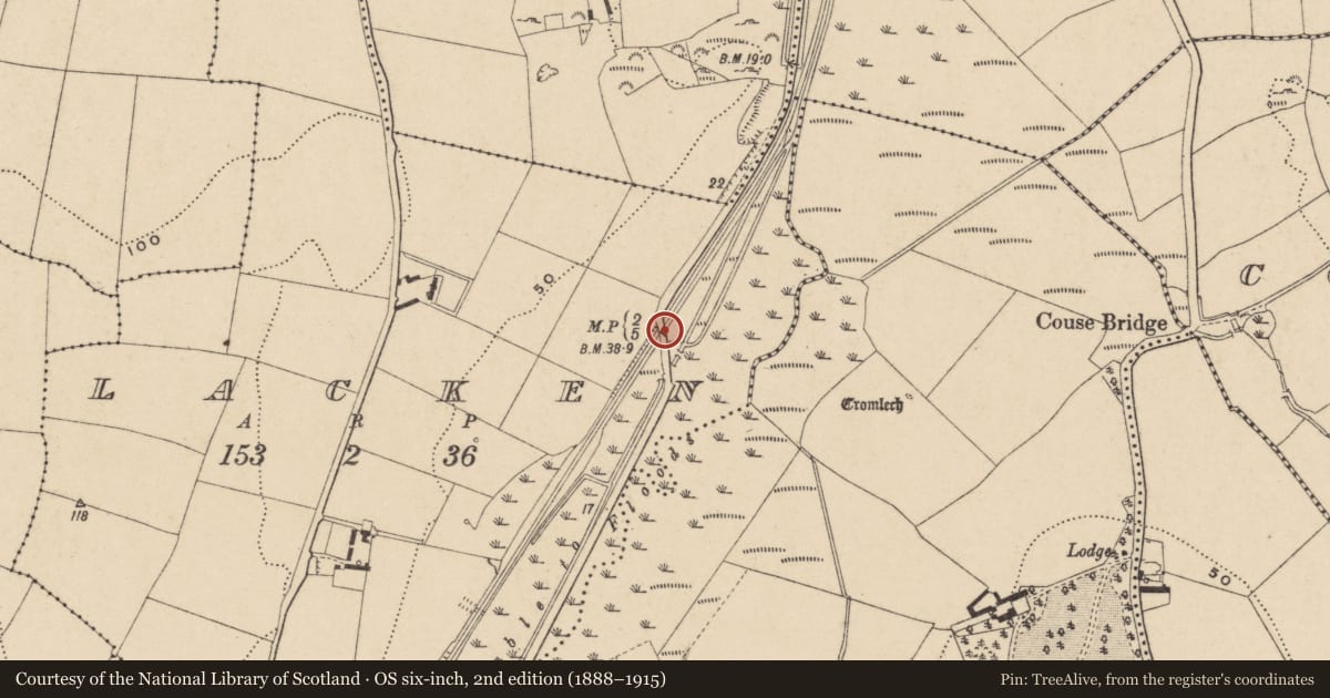 Ordnance Survey six-inch map, 2nd edition (1888–1915) covering the location of Bridge, Lacken, County Waterford, with a pin at the register's coordinates