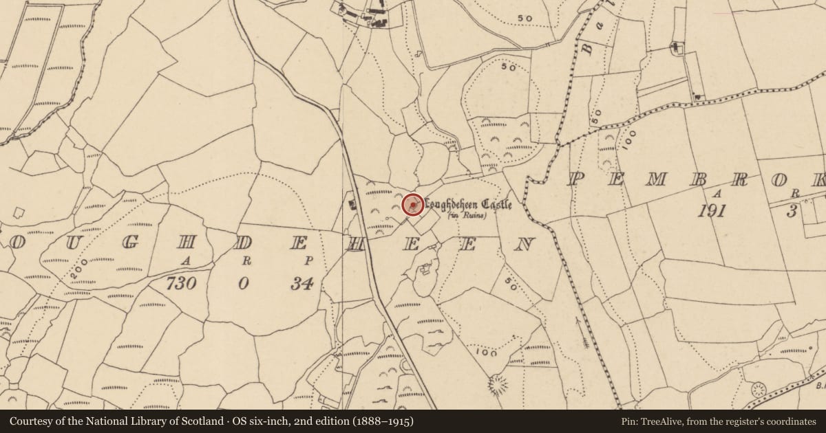 Ordnance Survey six-inch map, 2nd edition (1888–1915) covering the location of Gatehouse, Loughdeheen, County Waterford, with a pin at the register's coordinates
