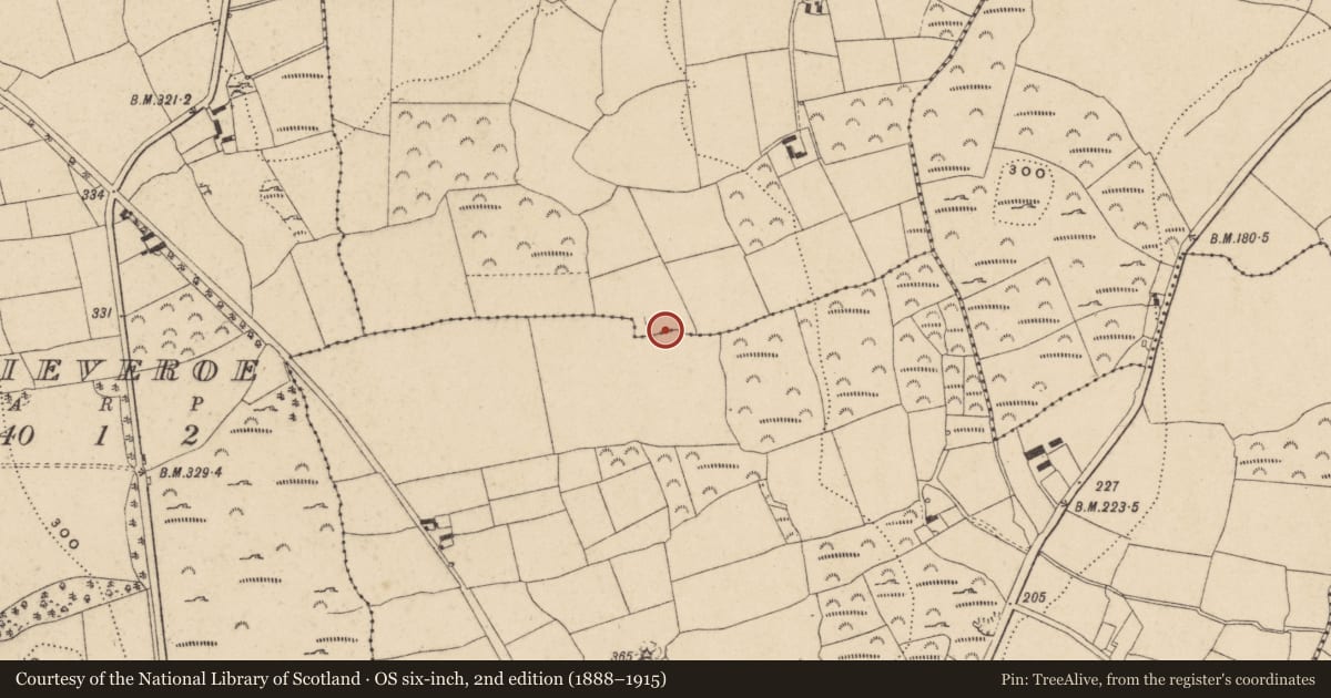 Ordnance Survey six-inch map, 2nd edition (1888–1915) covering the location of Enclosure, Kilronan, Sporthouse, County Waterford, with a pin at the register's coordinates
