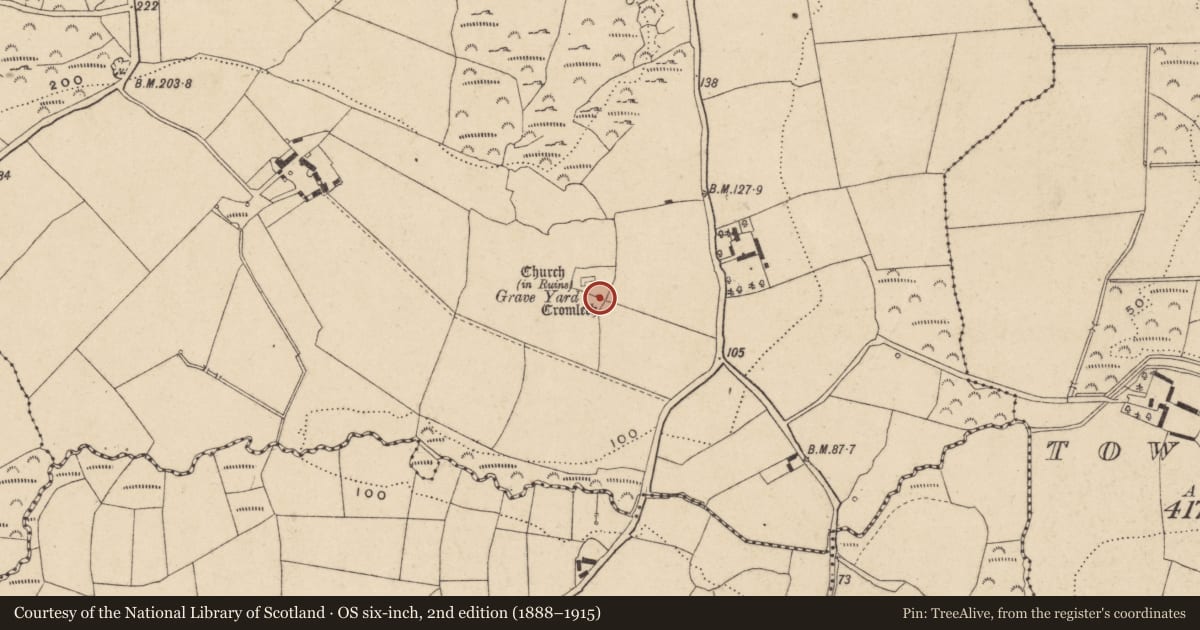 Ordnance Survey six-inch map, 2nd edition (1888–1915) covering the location of Megalithic tomb - portal tomb, Knockeen, County Waterford, with a pin at the register's coordinates