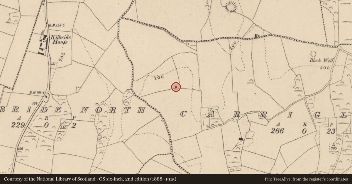 Ordnance Survey six-inch map, 2nd edition (1888–1915) covering the location of Enclosure, Carriglong, County Waterford, with a pin at the register's coordinates