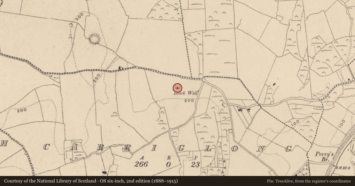 Ordnance Survey six-inch map, 2nd edition (1888–1915) covering the location of Enclosure, Carriglong, County Waterford, with a pin at the register's coordinates