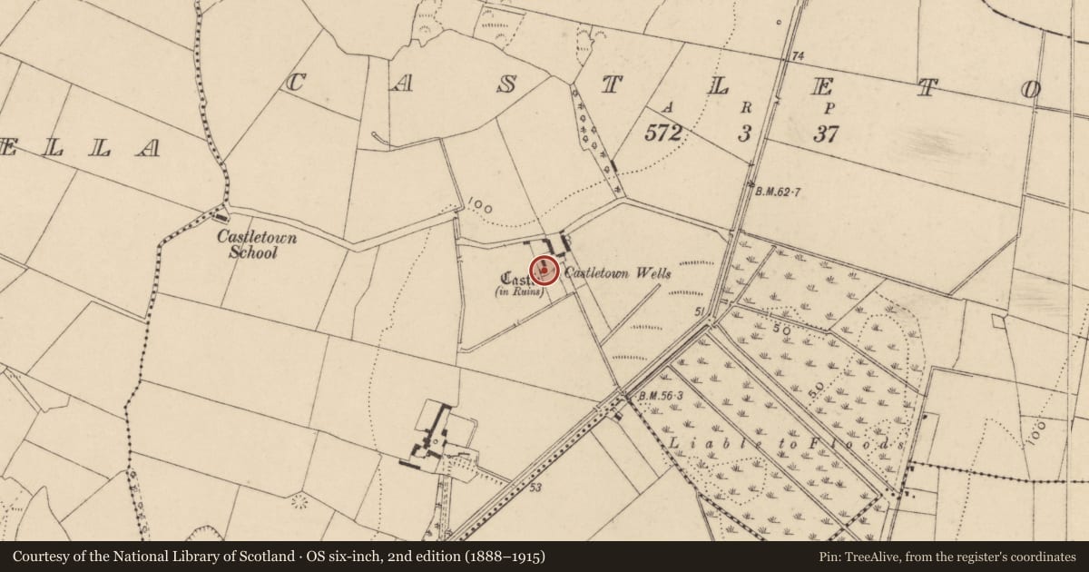 Ordnance Survey six-inch map, 2nd edition (1888–1915) covering the location of House - 17th century, Castletown, County Waterford, with a pin at the register's coordinates
