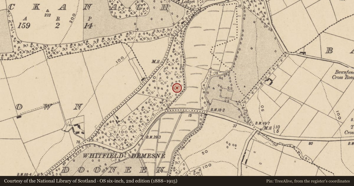 Ordnance Survey six-inch map, 2nd edition (1888–1915) covering the location of Ringfort - rath, Dooneen (Middlethird By., Kilmeadan Par.), County Waterford, with a pin at the register's coordinates