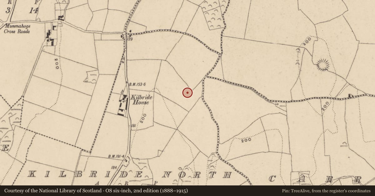 Ordnance Survey six-inch map, 2nd edition (1888–1915) covering the location of Enclosure, Kilbride North, County Waterford, with a pin at the register's coordinates