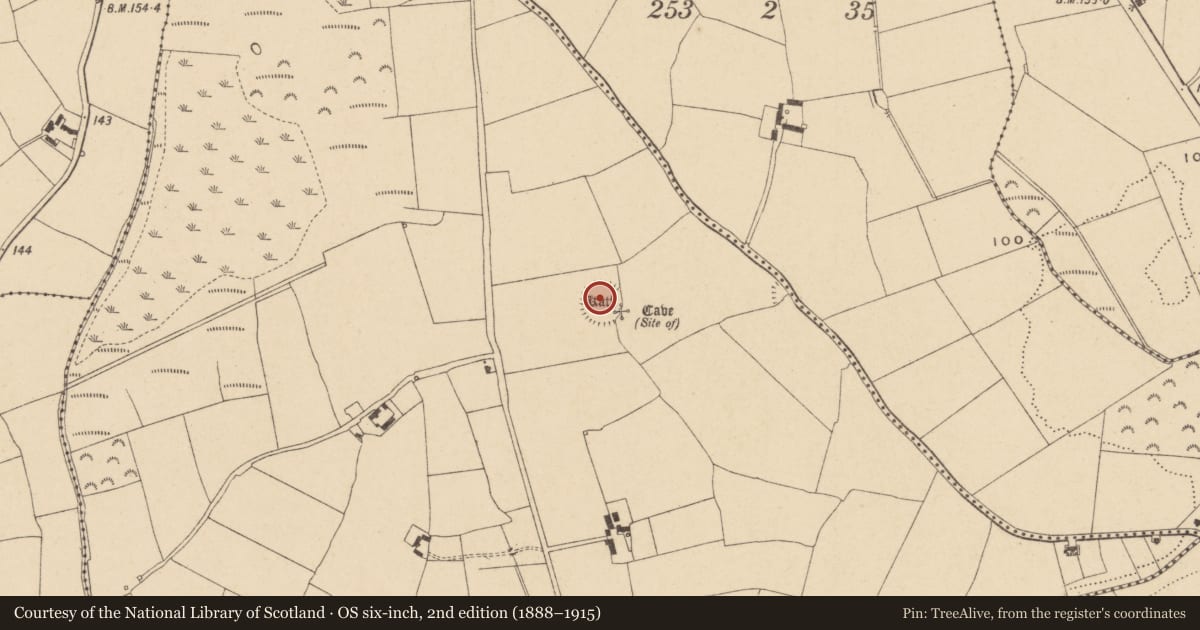 Ordnance Survey six-inch map, 2nd edition (1888–1915) covering the location of Enclosure, Ballygunnermore, County Waterford, with a pin at the register's coordinates