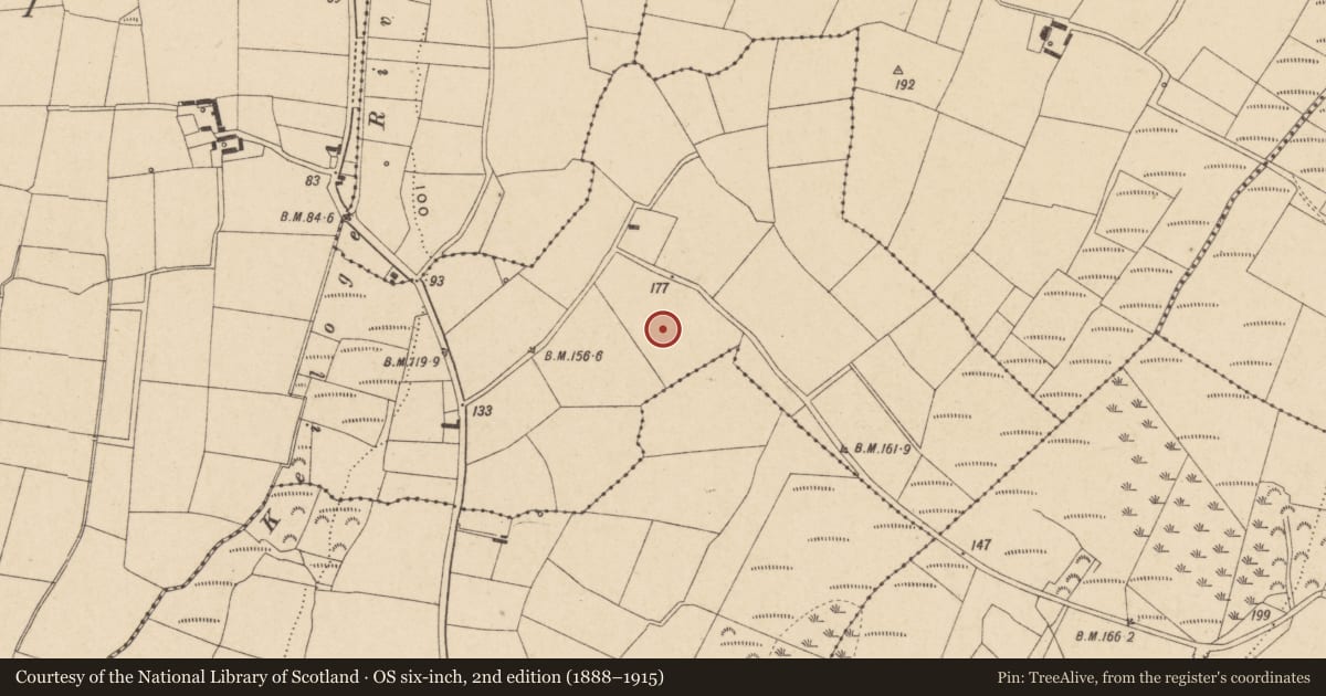 Ordnance Survey six-inch map, 2nd edition (1888–1915) covering the location of Enclosure, Keiloge, County Waterford, with a pin at the register's coordinates