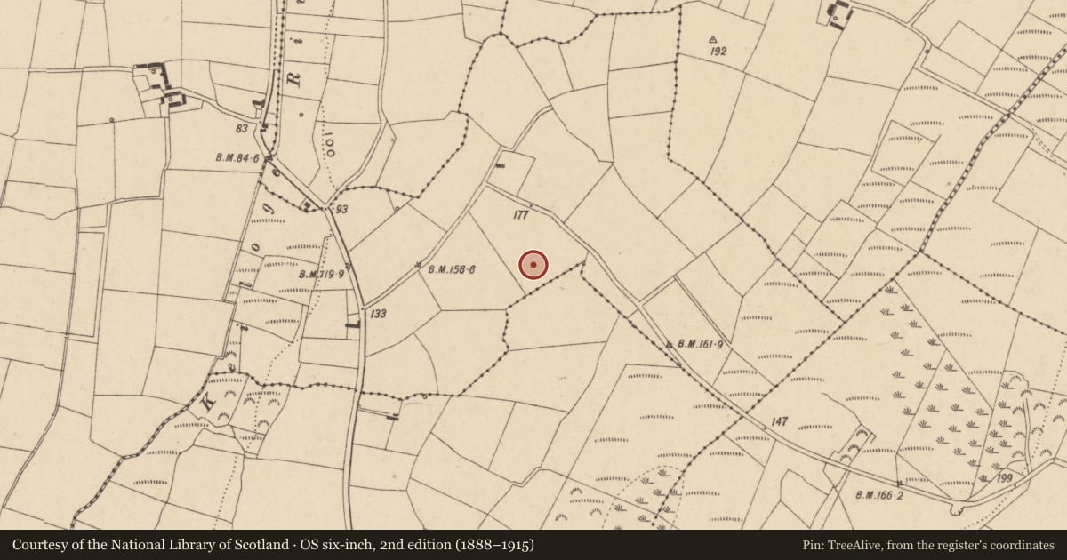 Ordnance Survey six-inch map, 2nd edition (1888–1915) covering the location of Enclosure, Keiloge, County Waterford, with a pin at the register's coordinates