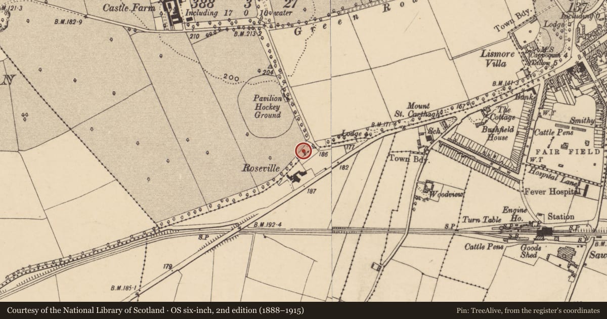 Ordnance Survey six-inch map, 2nd edition (1888–1915) covering the location of Road - road/trackway, County Waterford, with a pin at the register's coordinates