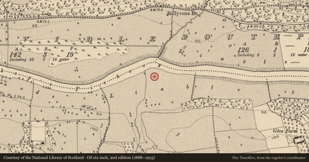 Ordnance Survey six-inch map, 2nd edition (1888–1915) covering the location of Ritual site - holy well, Ballyvecane Lower, County Waterford, with a pin at the register's coordinates