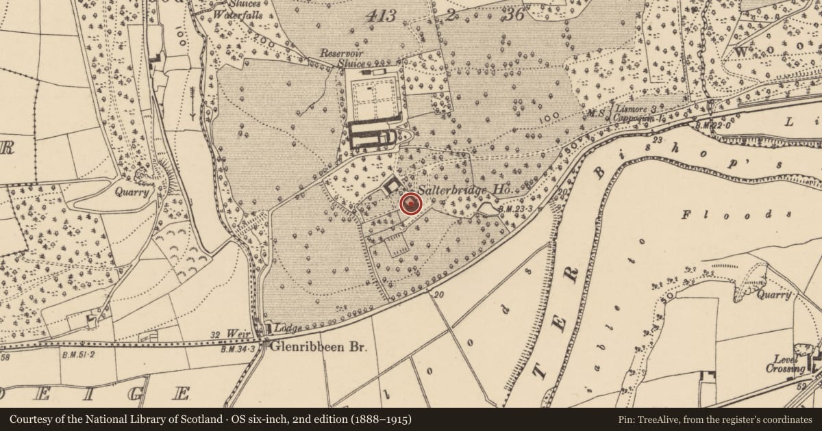 Ordnance Survey six-inch map, 2nd edition (1888–1915) covering the location of House - 18th/19th century, Salterbridge, County Waterford, with a pin at the register's coordinates