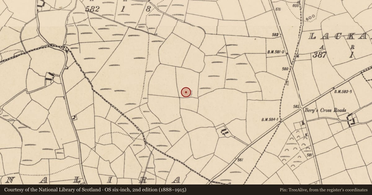 Ordnance Survey six-inch map, 2nd edition (1888–1915) covering the location of Ringfort - rath, Kilcooney, County Waterford, with a pin at the register's coordinates
