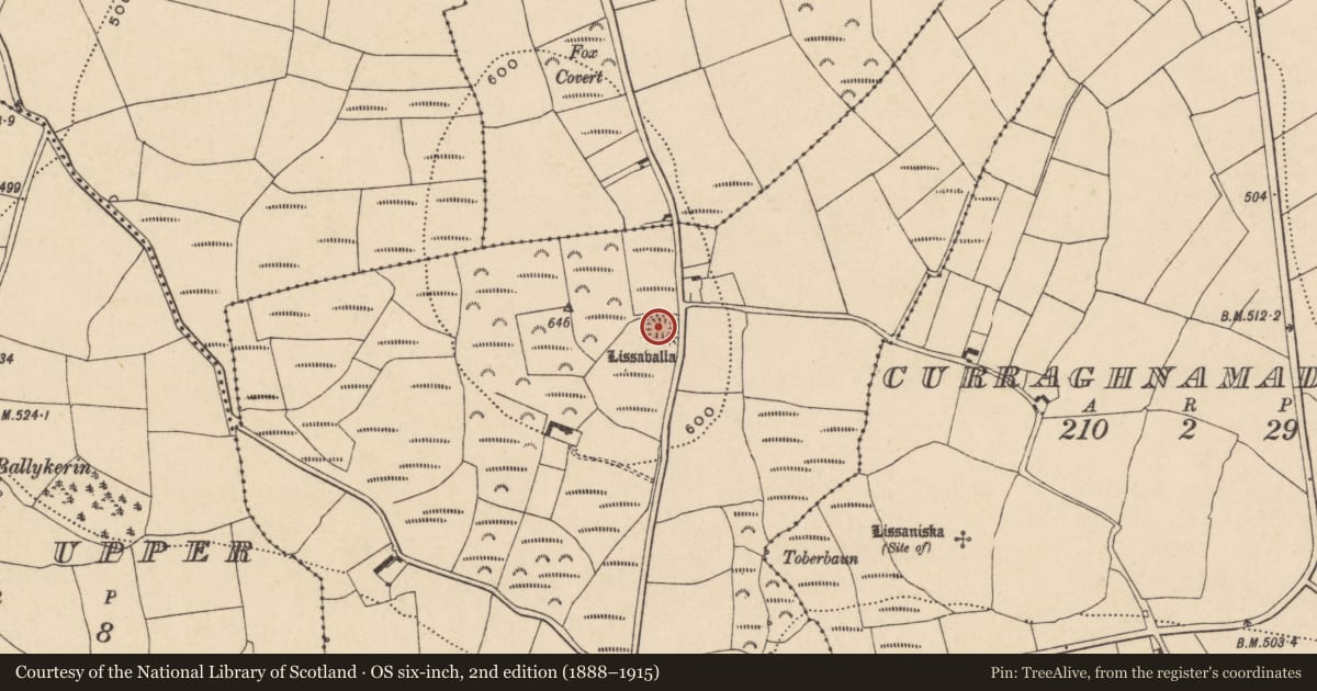 Ordnance Survey six-inch map, 2nd edition (1888–1915) covering the location of Enclosure, Garryduff, County Waterford, with a pin at the register's coordinates