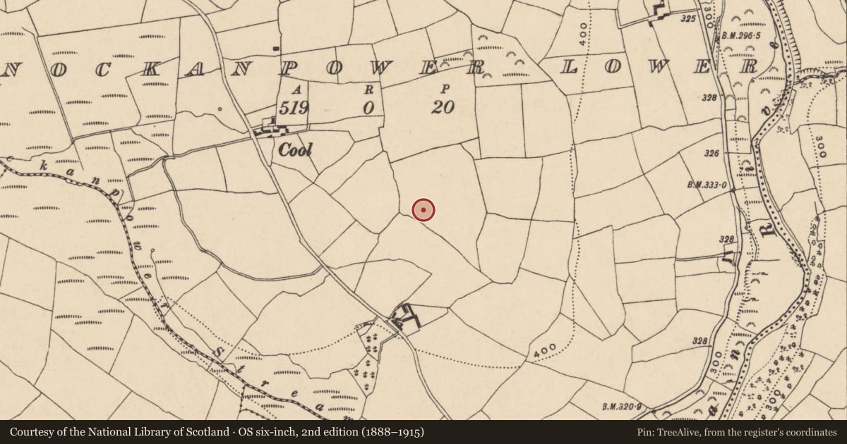 Ordnance Survey six-inch map, 2nd edition (1888–1915) covering the location of Ringfort - unclassified, Cnocán An Phaoraigh Íochtarach (Bar. Na Déise lasmuigh den Drom), County Waterford, with a pin at the register's coordinates