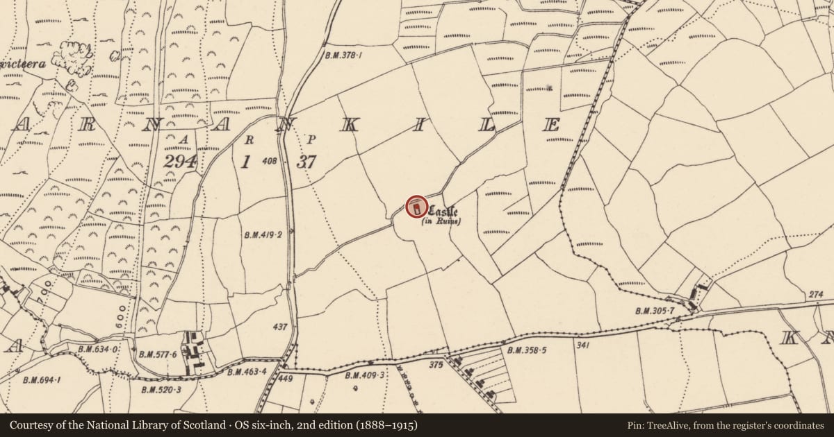 Ordnance Survey six-inch map, 2nd edition (1888–1915) covering the location of House - 17th century, Barnankile, County Waterford, with a pin at the register's coordinates