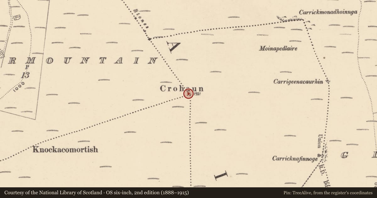 Ordnance Survey six-inch map, 2nd edition (1888–1915) covering the location of Cairn - unclassified, County Waterford, with a pin at the register's coordinates