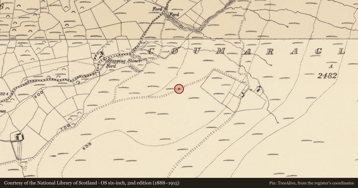 Ordnance Survey six-inch map, 2nd edition (1888–1915) covering the location of Standing stone, Coumaraglinmountain, County Waterford, with a pin at the register's coordinates