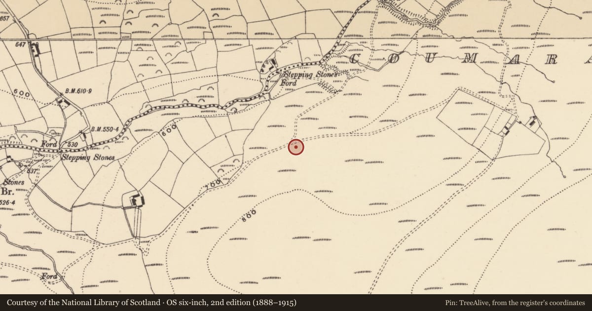 Ordnance Survey six-inch map, 2nd edition (1888–1915) covering the location of Hut site, Coumaraglinmountain, County Waterford, with a pin at the register's coordinates