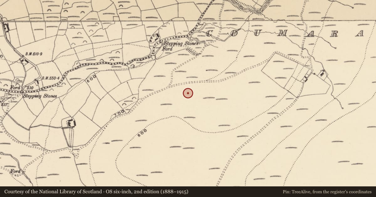 Ordnance Survey six-inch map, 2nd edition (1888–1915) covering the location of Enclosure, Coumaraglinmountain, County Waterford, with a pin at the register's coordinates