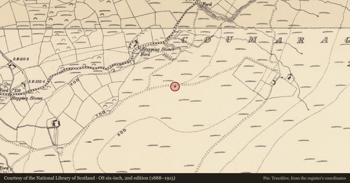 Ordnance Survey six-inch map, 2nd edition (1888–1915) covering the location of Standing stone, Coumaraglinmountain, County Waterford, with a pin at the register's coordinates
