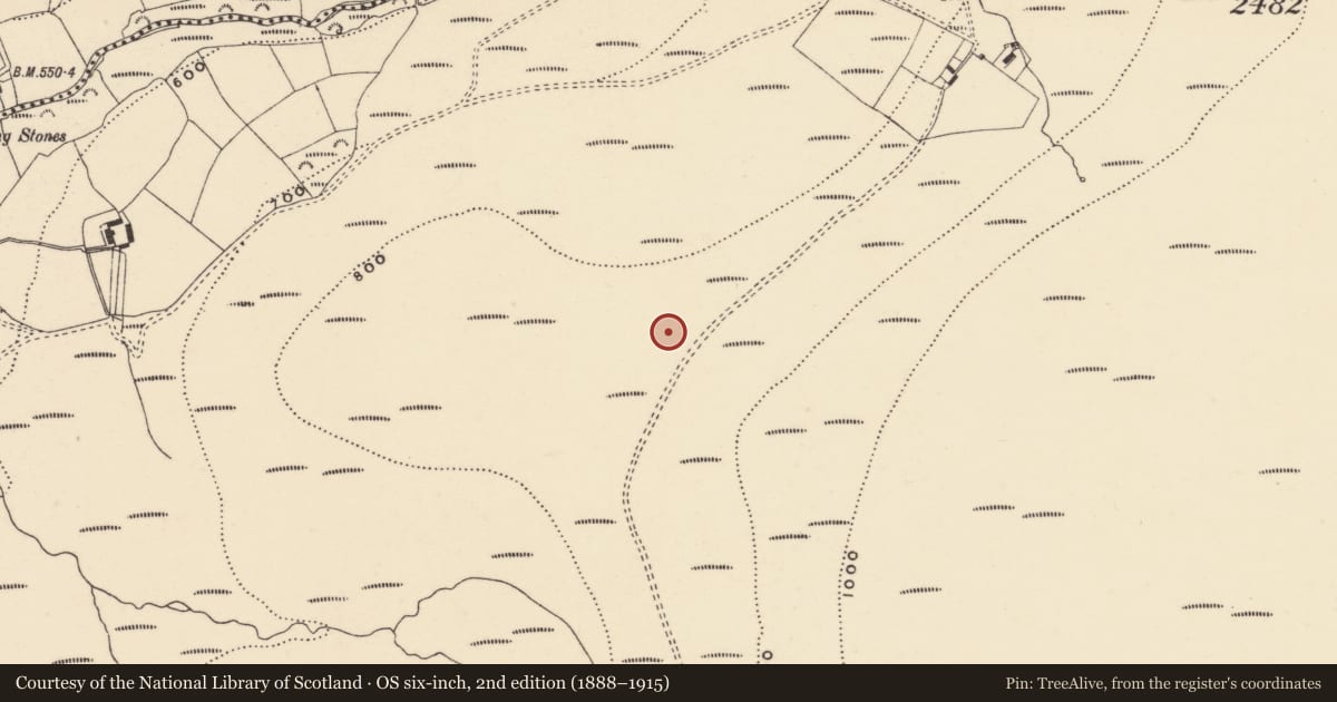 Ordnance Survey six-inch map, 2nd edition (1888–1915) covering the location of Barrow - pond barrow, Coumaraglinmountain, County Waterford, with a pin at the register's coordinates