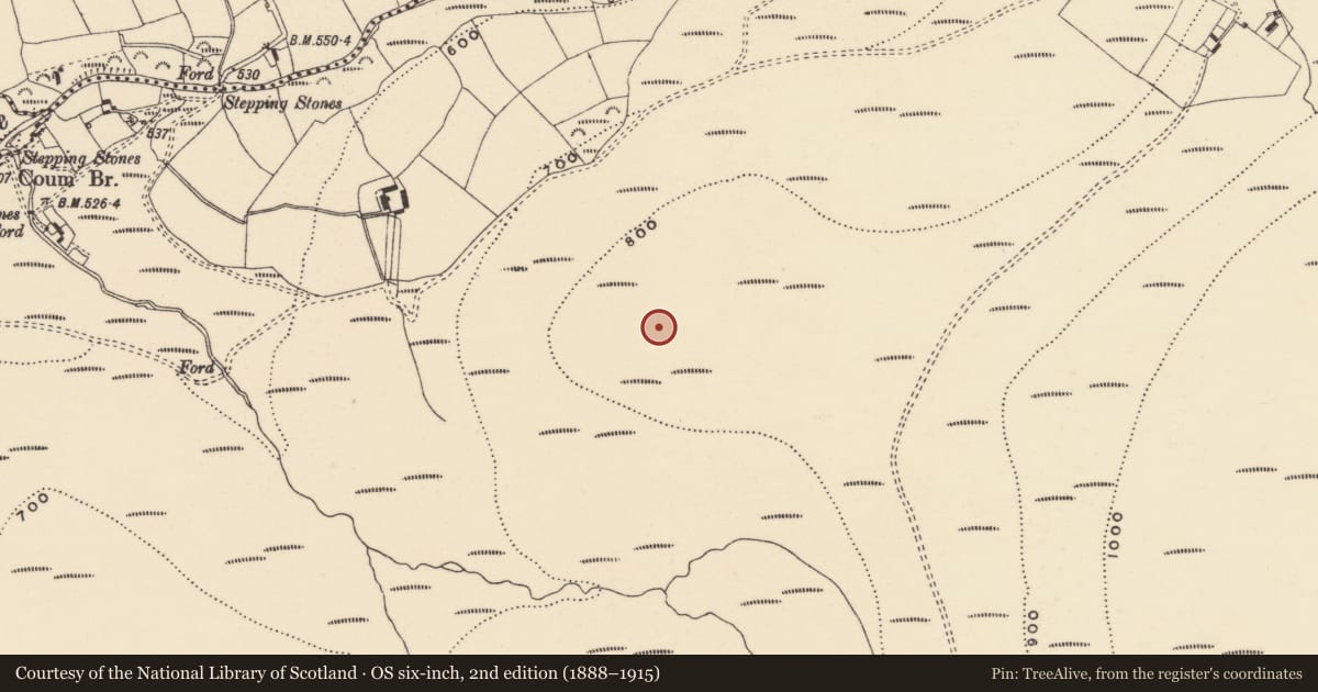 Ordnance Survey six-inch map, 2nd edition (1888–1915) covering the location of Hut site, Coumaraglinmountain, County Waterford, with a pin at the register's coordinates