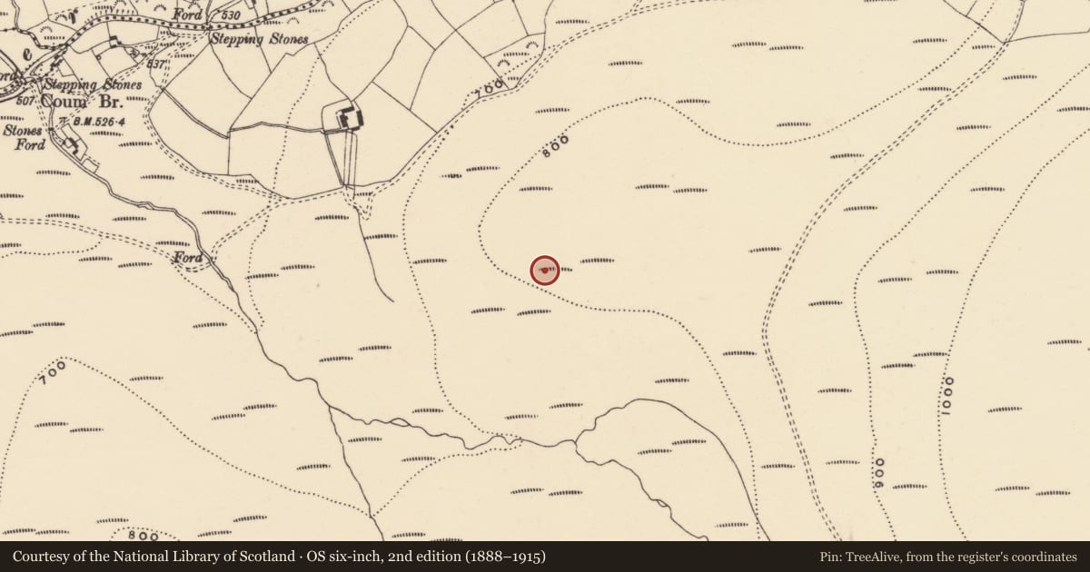 Ordnance Survey six-inch map, 2nd edition (1888–1915) covering the location of Hut site, Coumaraglinmountain, County Waterford, with a pin at the register's coordinates