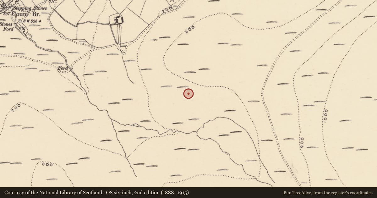 Ordnance Survey six-inch map, 2nd edition (1888–1915) covering the location of Hut site, Coumaraglinmountain, County Waterford, with a pin at the register's coordinates