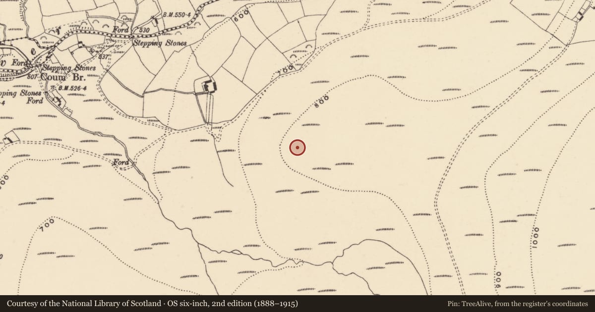 Ordnance Survey six-inch map, 2nd edition (1888–1915) covering the location of Cairn - unclassified, Coumaraglinmountain, County Waterford, with a pin at the register's coordinates