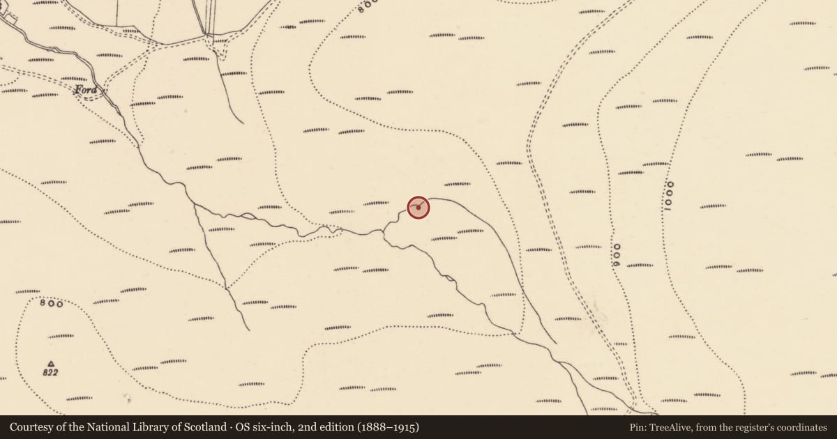 Ordnance Survey six-inch map, 2nd edition (1888–1915) covering the location of Fulacht fia, Coumaraglinmountain, County Waterford, with a pin at the register's coordinates
