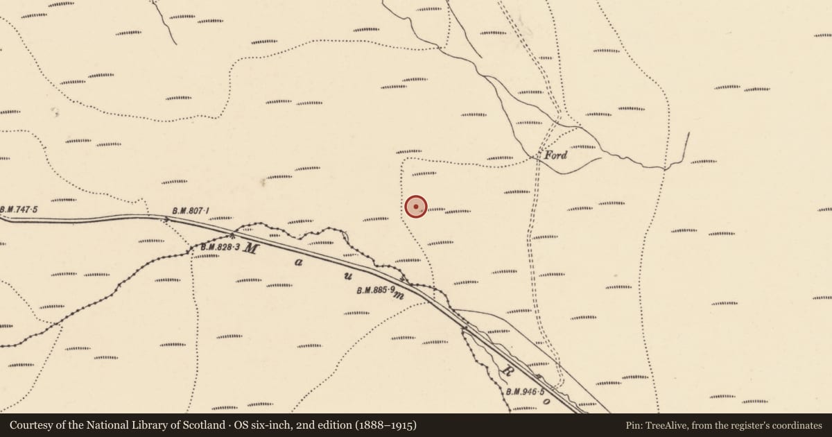 Ordnance Survey six-inch map, 2nd edition (1888–1915) covering the location of Hut site, Coumaraglinmountain, County Waterford, with a pin at the register's coordinates