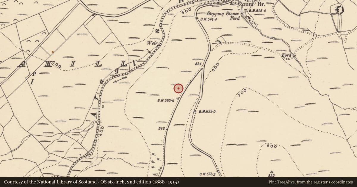 Ordnance Survey six-inch map, 2nd edition (1888–1915) covering the location of House - indeterminate date, Coumaraglinmountain, County Waterford, with a pin at the register's coordinates