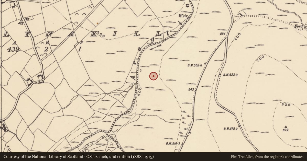 Ordnance Survey six-inch map, 2nd edition (1888–1915) covering the location of Hut site, Coumaraglinmountain, County Waterford, with a pin at the register's coordinates